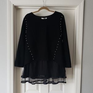 Black Long Sleeve Top with Pearl Accents